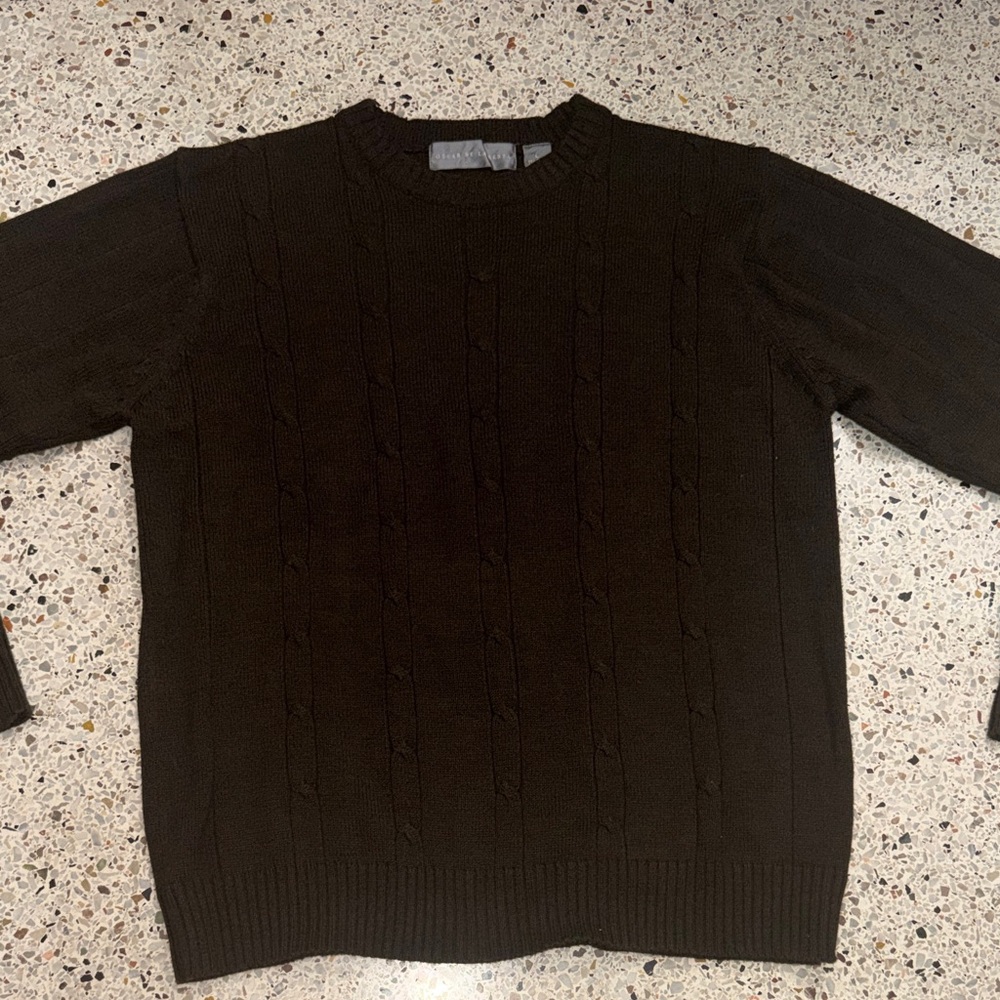 Oscar De La Renta brown cable knit sweater large L cotton blend